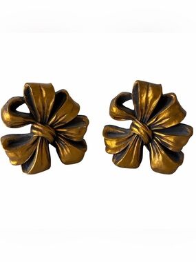 VTG Gold Finish Bow Bookends (2) Chalkware Library Office Desk Made in Korea